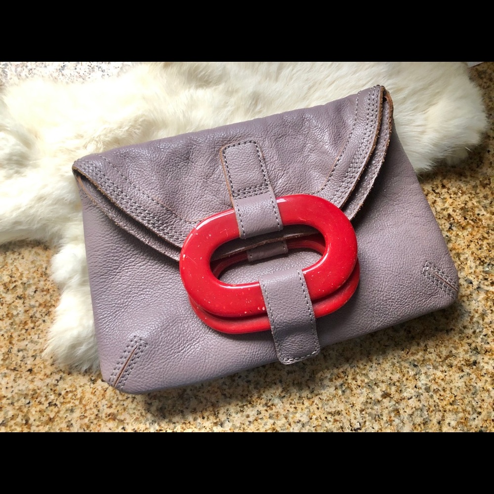 Orla Kiely Purple Leather Bag / Clutch, Red Chain